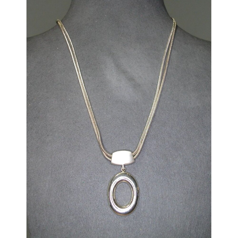 Silver Tone Oval Pendant Necklace 14" / 2" Extension Lobster Clasp
